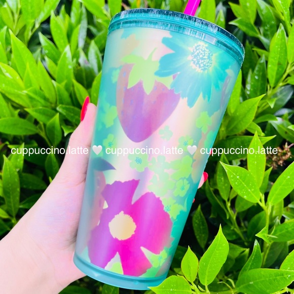 🍓LAST SET🌻Starbucks Summer 2022 Soft Touch Floral Pink & Green Grande Tumblers - Picture 12 of 16